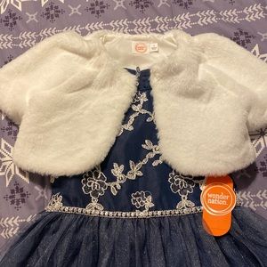 Girls Dark Blue Dress with white Top